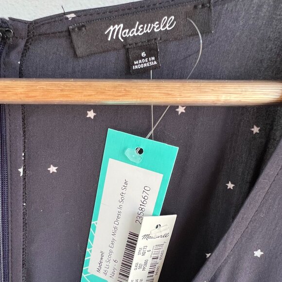 NWT Madewell‎ Alicia Long-Sleeve Scoopneck Midi Dress in Night Stars Size 6 - Picture 4 of 7